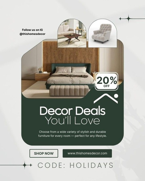 home furniture, living room furniture, bedroom furniture, furniture set, home decor furniture, indoor furniture, sale promotion, limited time deal, lifestyle, modern typography, warm, trustworthy, green, neutral, brown